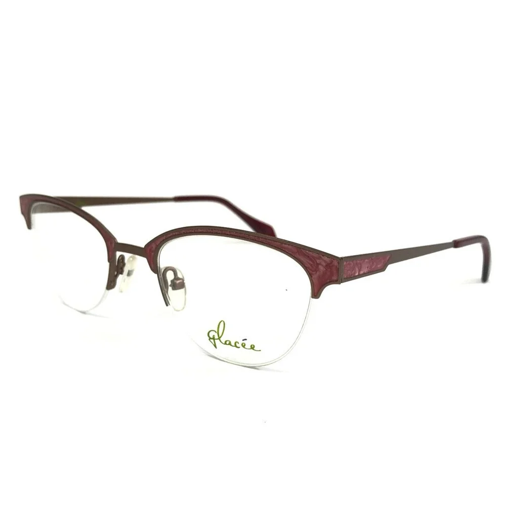 Glacee Eyeglasses Frames MOD 6705 C3 Pink Cloud Gold Cat Eye Half Rim 49-19-145